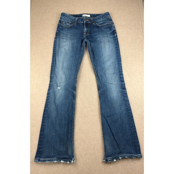 BKE Jeans Women 28 Blue Bootcut Eve‎ Stretch Low Rise Frayed Hem Embroidered - Picture 1 of 12